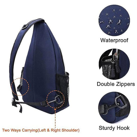Sling Backpack, Multipurpose Crossbody Shoulder Bag Travel Hiking Navy Blue - Picture 5 of 6